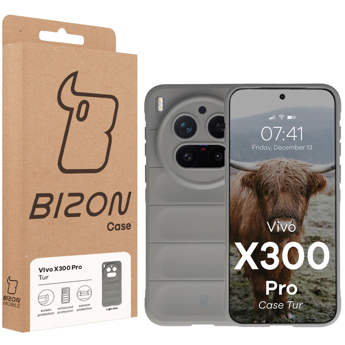 Robuste Handyhülle für Vivo X300 Pro, Bizon Case Tur, Hellgrau