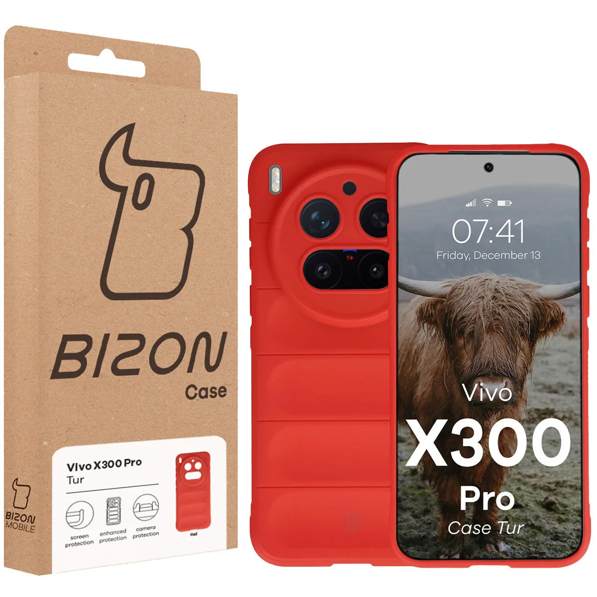 Robuste Handyhülle für Vivo X300 Pro, Bizon Case Tur, Rot