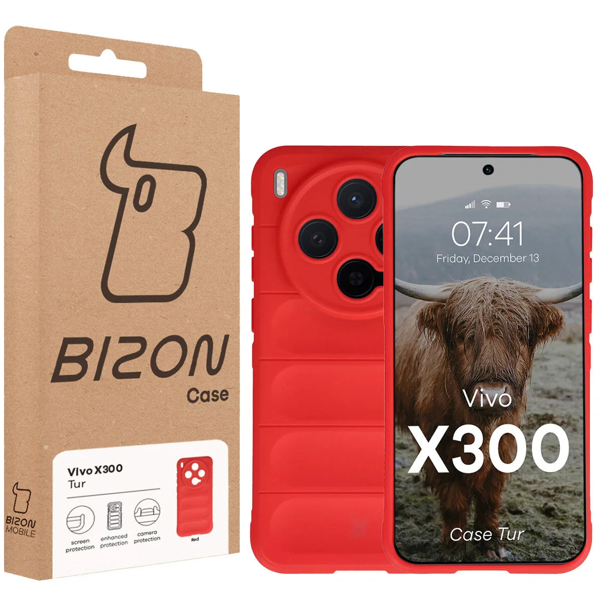 Robuste Handyhülle für Vivo X300, Bizon Case Tur, Rot