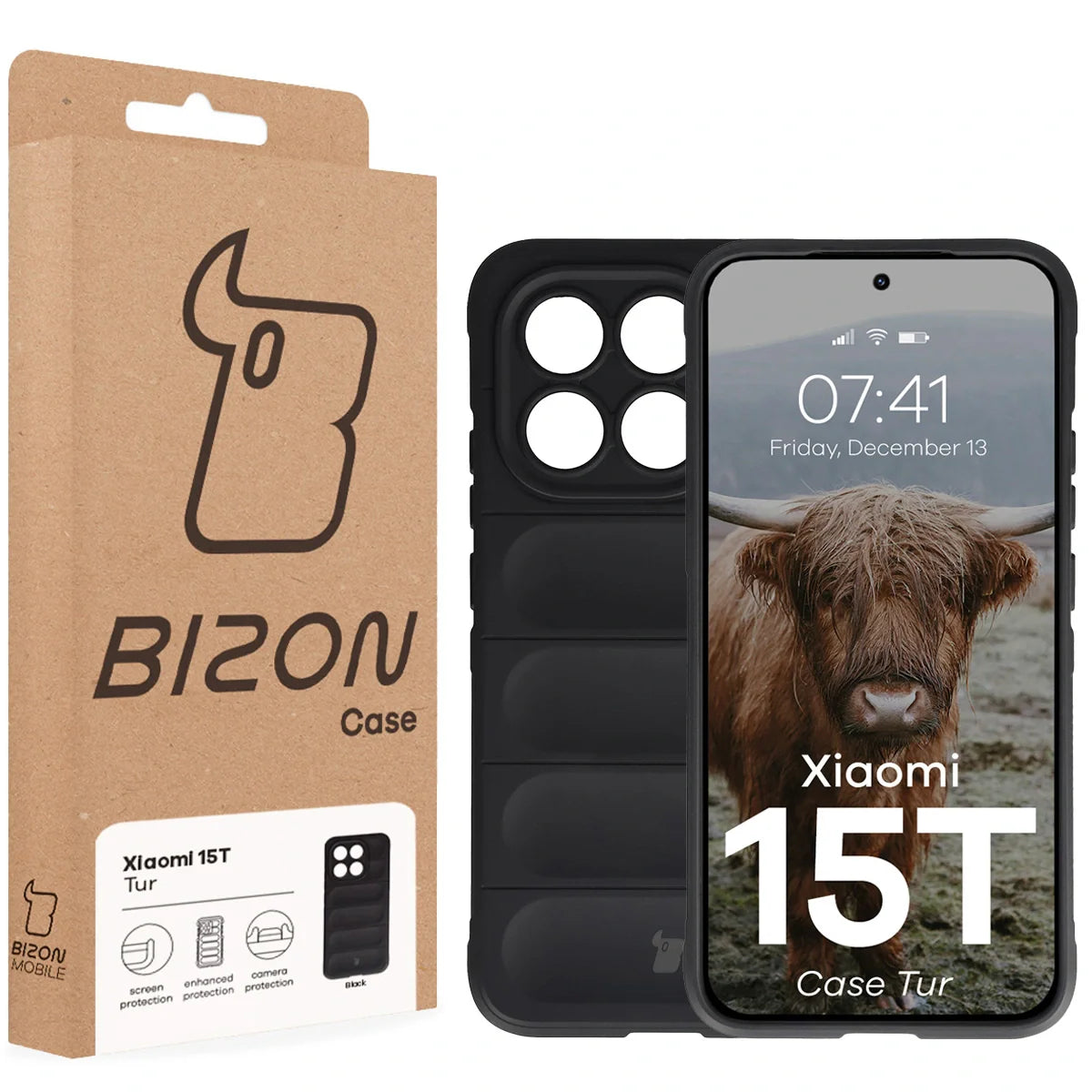 Robuste Handyhülle für Xiaomi 15T, Bizon Case Tur, Schwarz