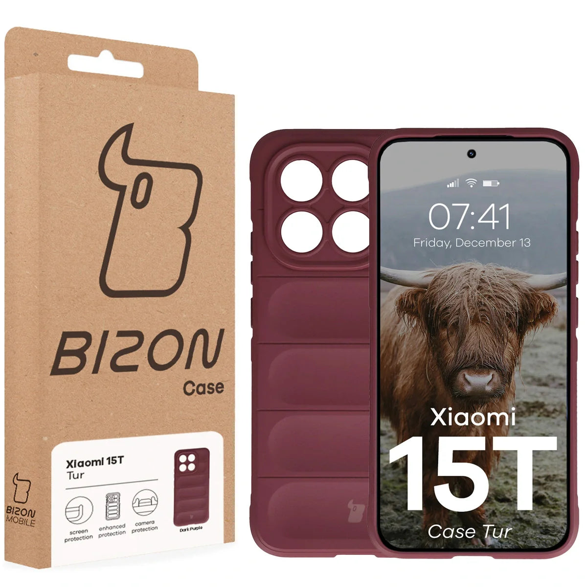 Robuste Handyhülle für Xiaomi 15T, Bizon Case Tur, Burgunderrot