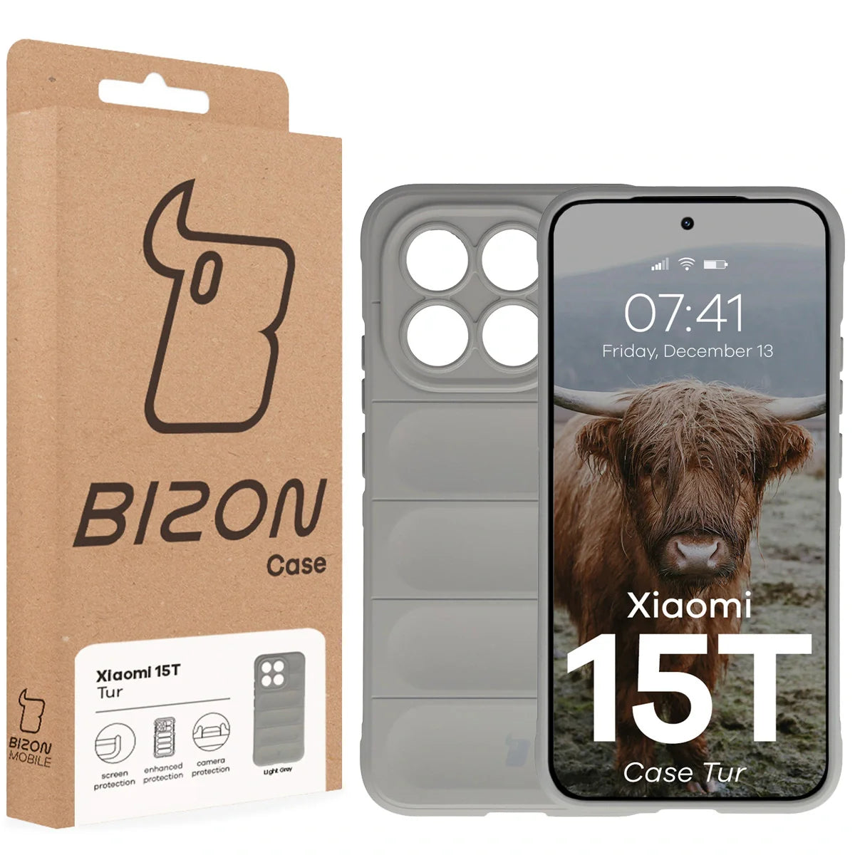 Robuste Handyhülle für Xiaomi 15T, Bizon Case Tur, Hellgrau