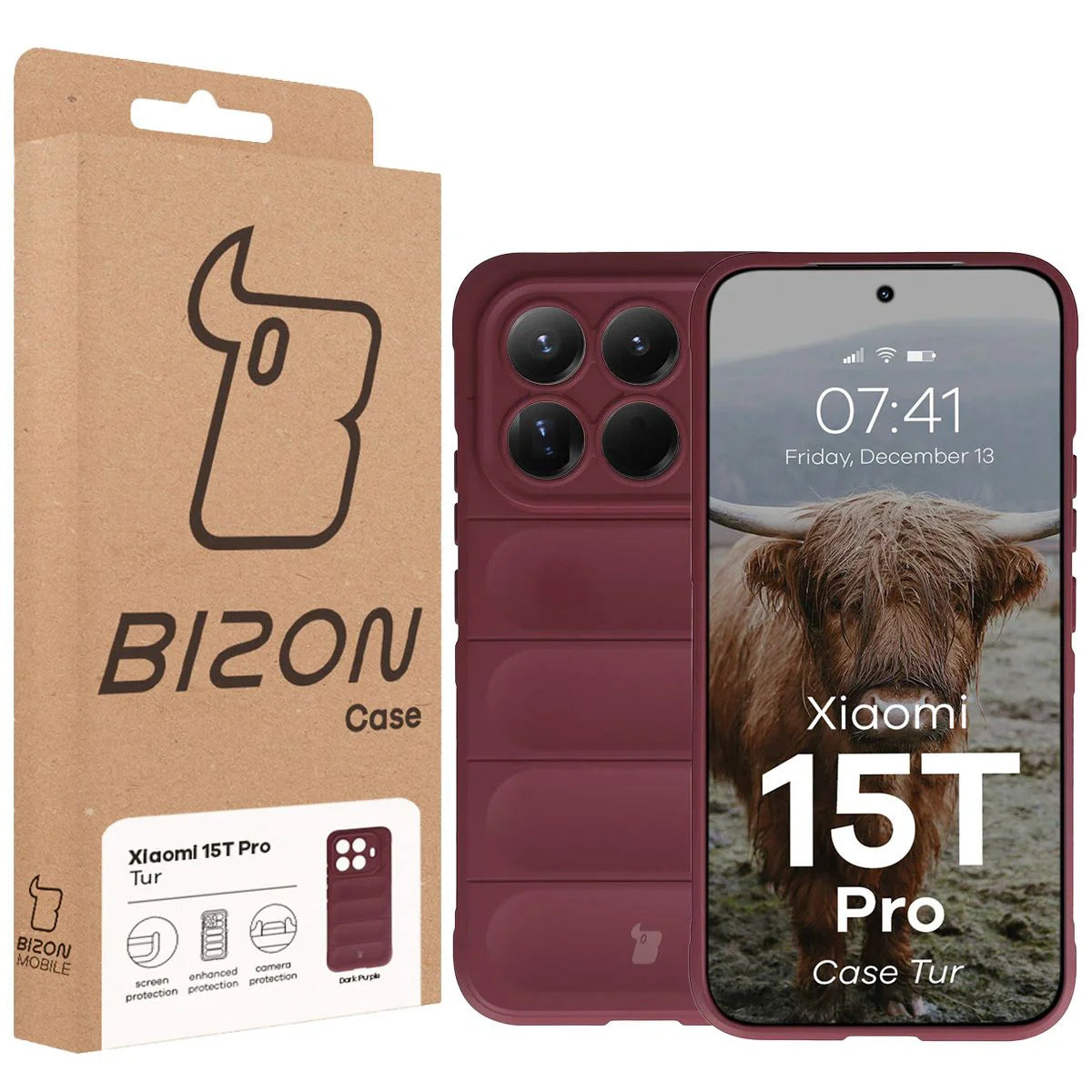 Robuste Handyhülle für Xiaomi 15T Pro, Bizon Case Tur, Burgunderrot