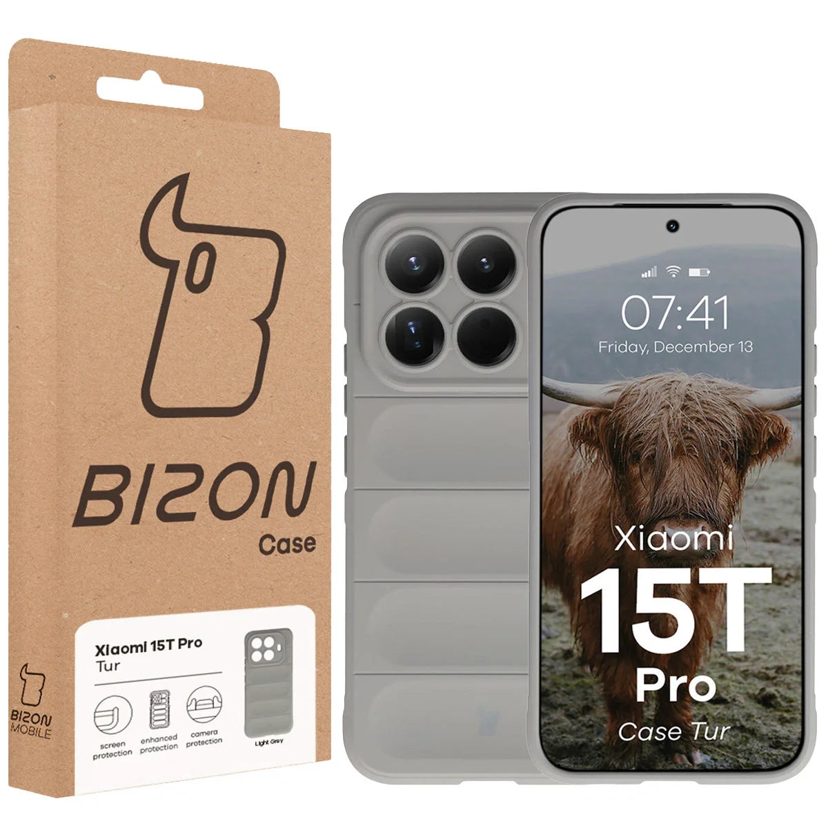 Robuste Handyhülle für Xiaomi 15T Pro, Bizon Case Tur, Hellgrau