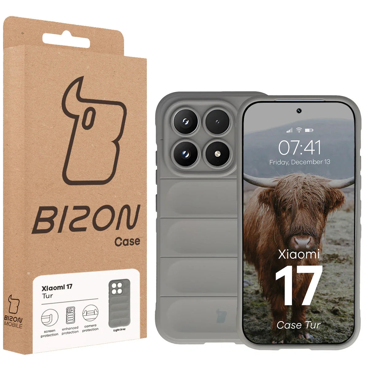 Robuste Handyhülle für Xiaomi 17, Bizon Case Tur, Hellgrau