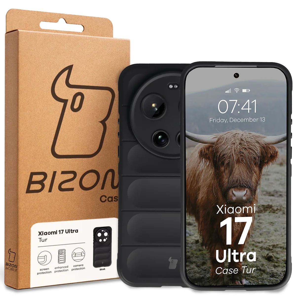 Robuste Handyhülle für Xiaomi 17 Ultra, Bizon Case Tur, Schwarz