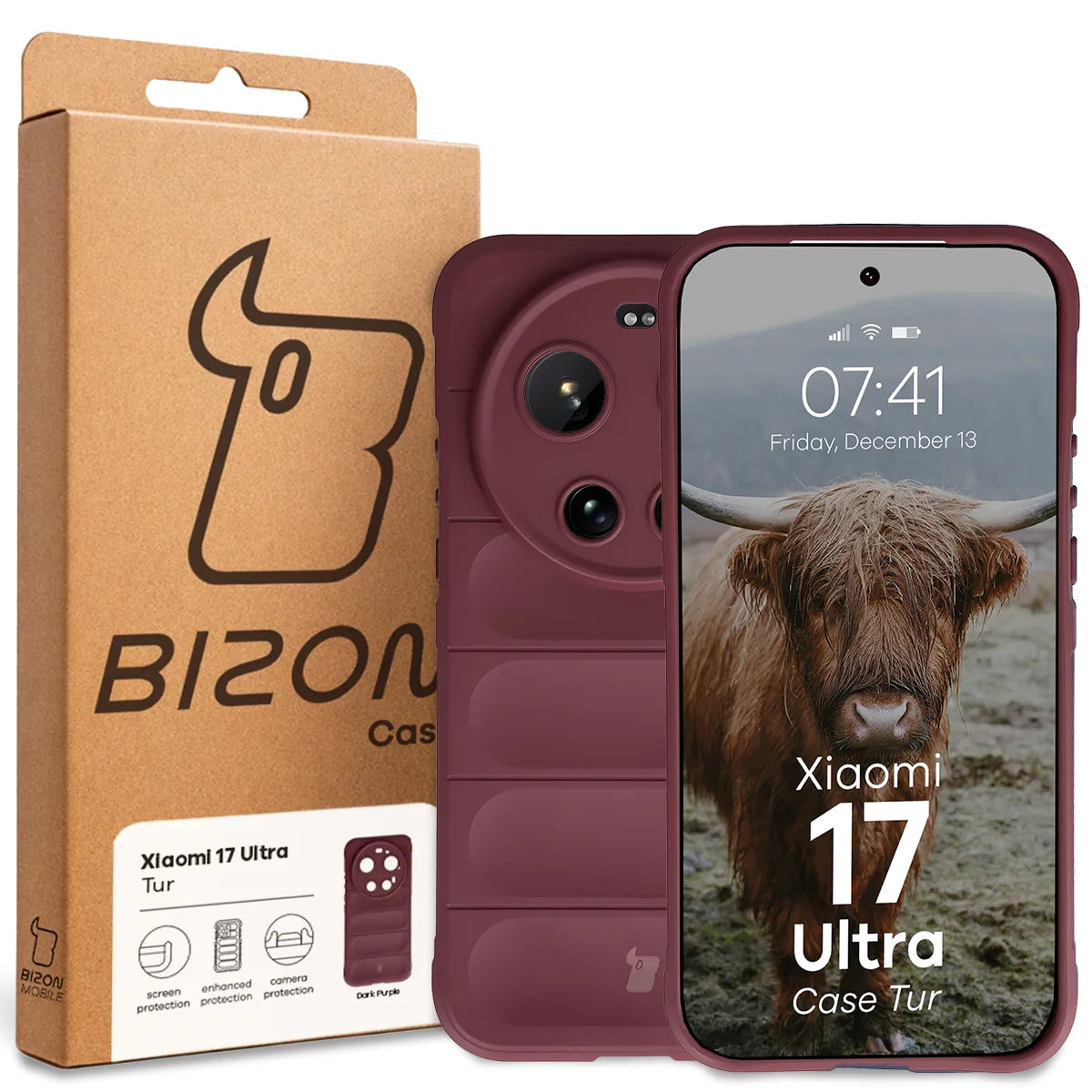 Robuste Handyhülle für Xiaomi 17 Ultra, Bizon Case Tur, Burgunderrot