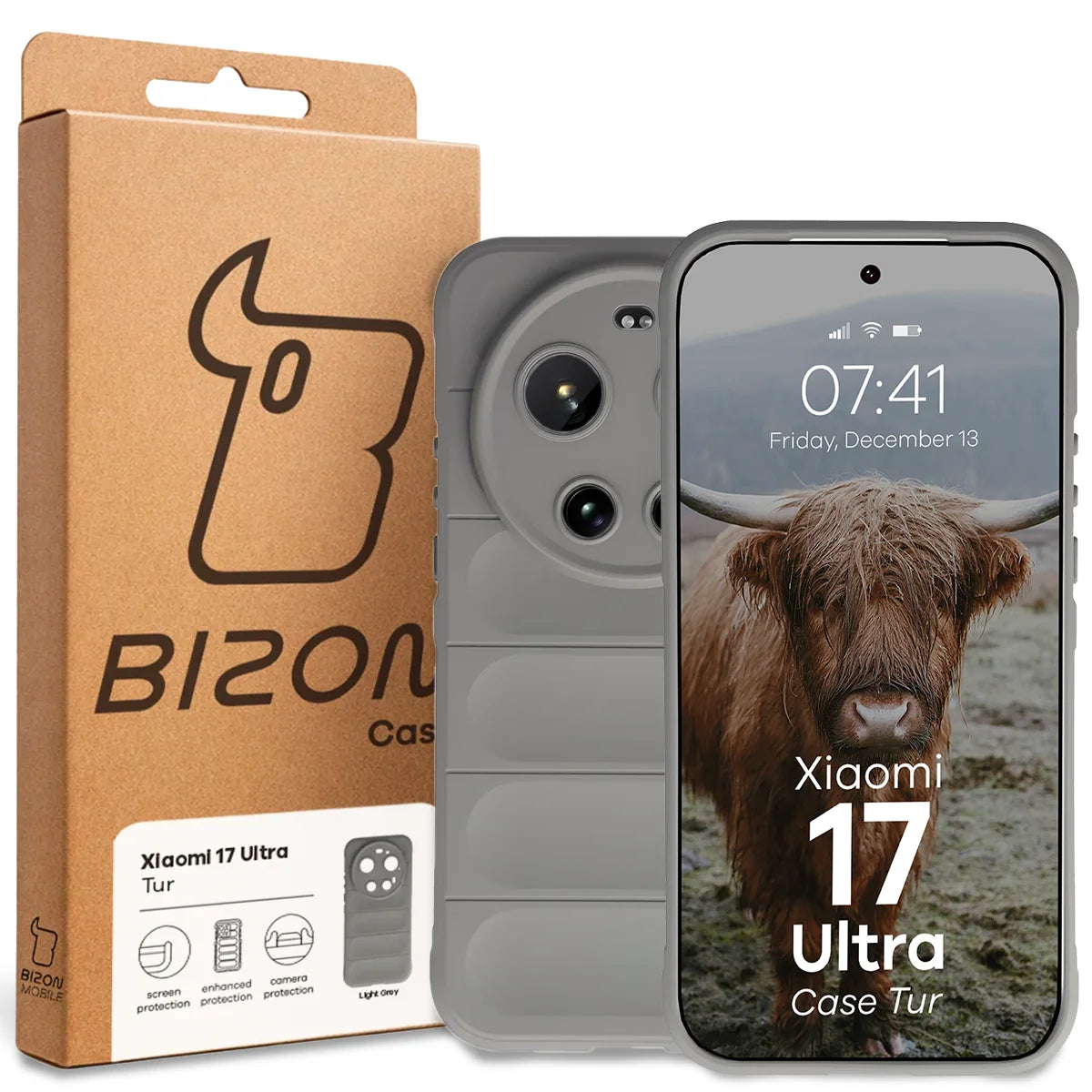 Robuste Handyhülle für Xiaomi 17 Ultra, Bizon Case Tur, Hellgrau