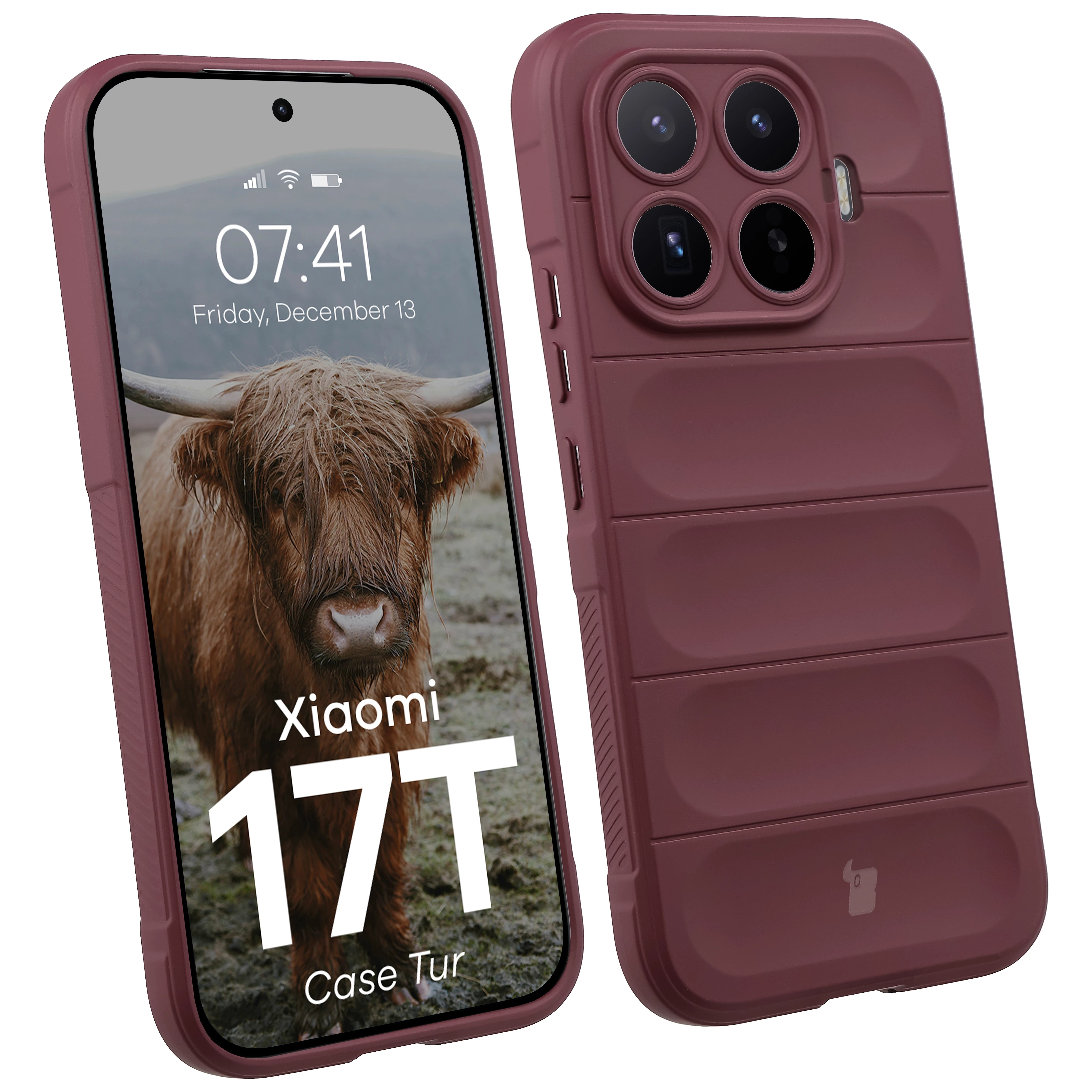 Robuste Handyhülle für Xiaomi 17T, Bizon Case Tur, Burgunderrot