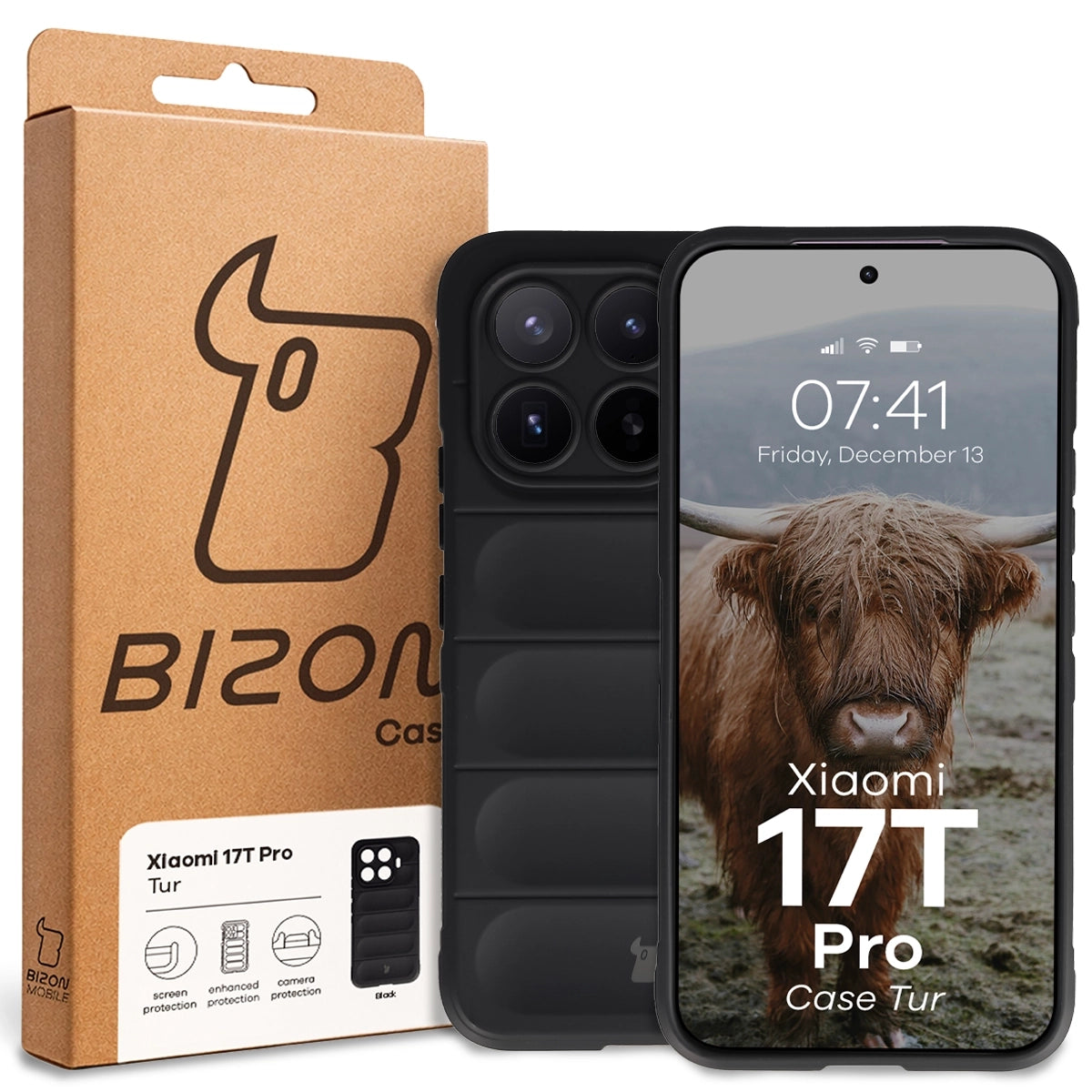 Robuste Handyhülle für Xiaomi 17T Pro, Bizon Case Tur, Schwarz