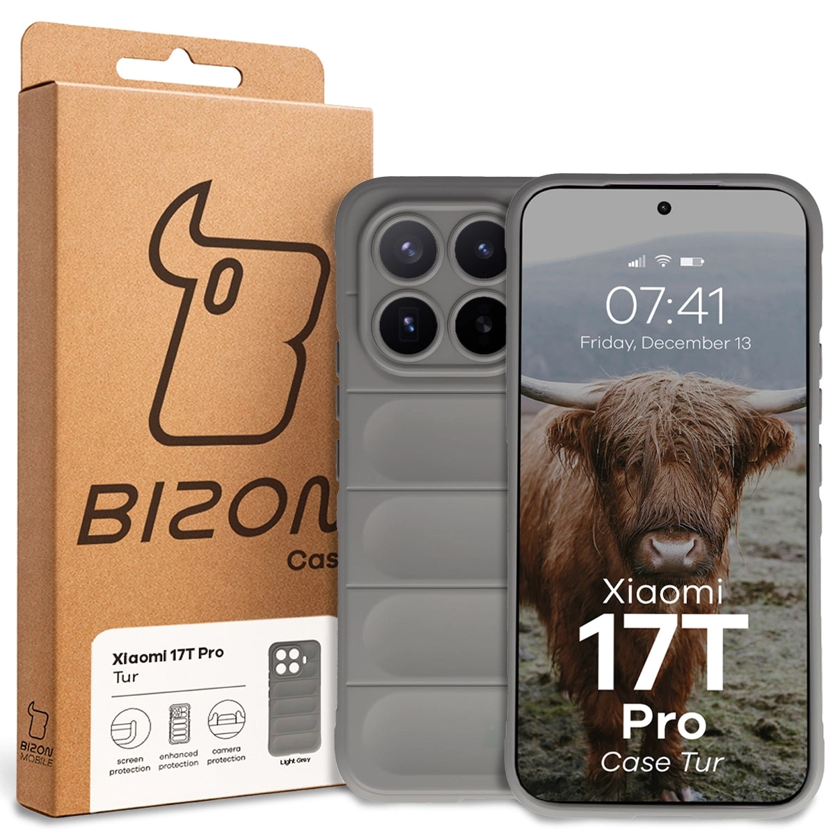 Robuste Handyhülle für Xiaomi 17T Pro, Bizon Case Tur, Hellgrau