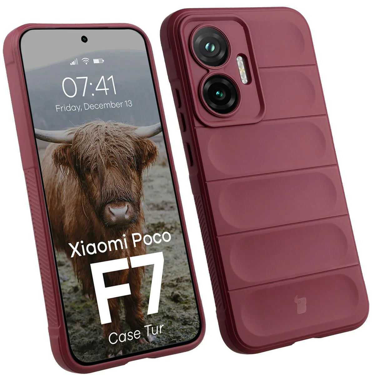 Robuste Handyhülle für Xiaomi POCO F7, Bizon Case Tur, Burgunderrot