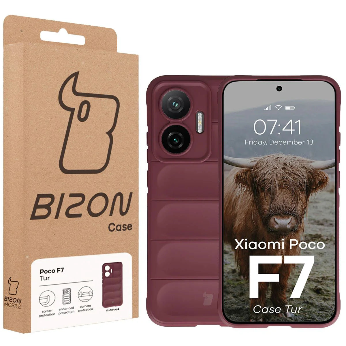 Robuste Handyhülle für Xiaomi POCO F7, Bizon Case Tur, Burgunderrot
