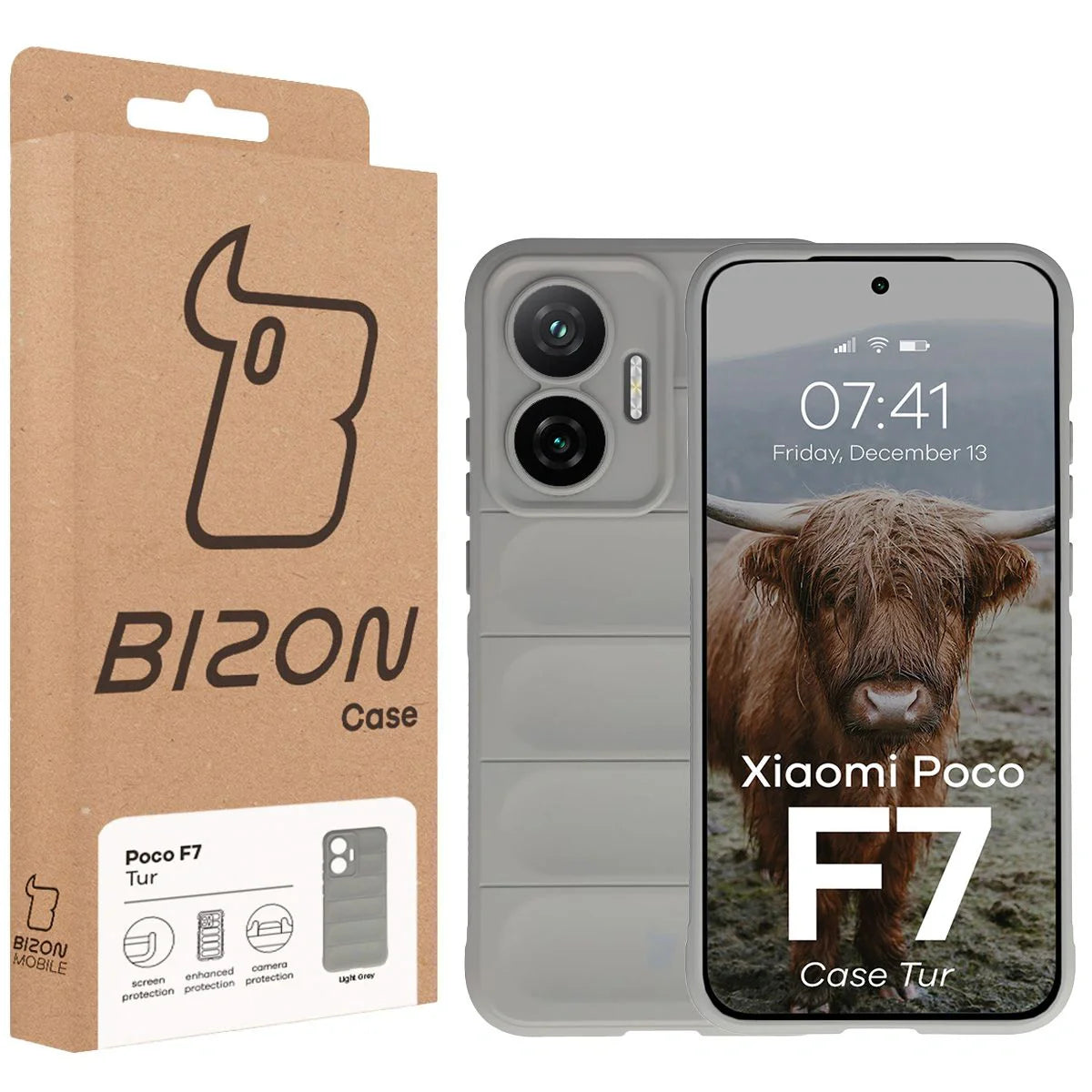 Robuste Handyhülle für Xiaomi POCO F7, Bizon Case Tur, Hellgrau