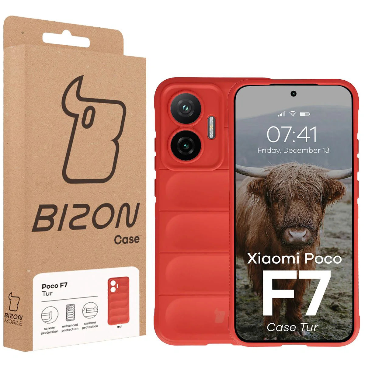 Robuste Handyhülle für Xiaomi POCO F7, Bizon Case Tur, Rot