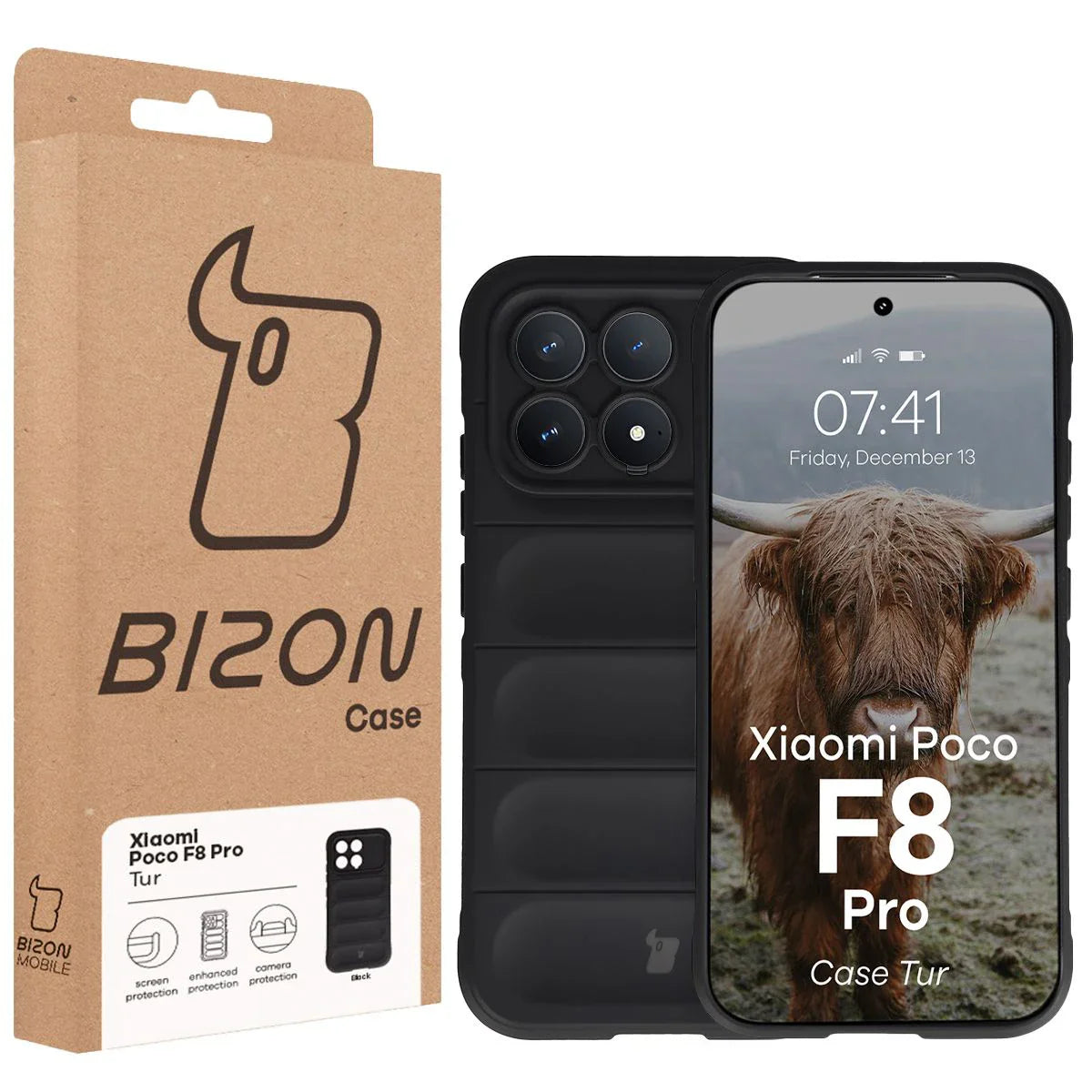 Robuste Handyhülle für Xiaomi POCO F8 Pro, Bizon Case Tur, Schwarz