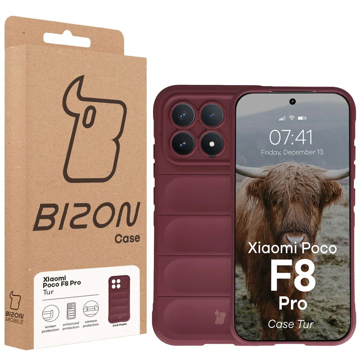 Robuste Handyhülle für Xiaomi POCO F8 Pro, Bizon Case Tur, Burgunderrot