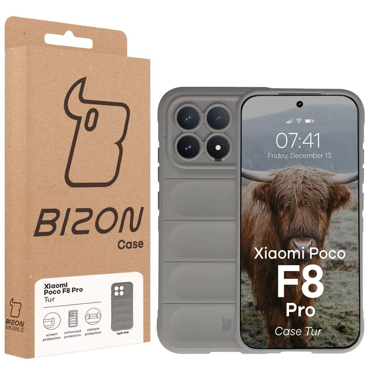 Robuste Handyhülle für Xiaomi POCO F8 Pro, Bizon Case Tur, Hellgrau