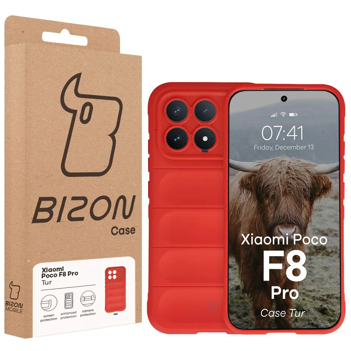 Robuste Handyhülle für Xiaomi POCO F8 Pro, Bizon Case Tur, Rot