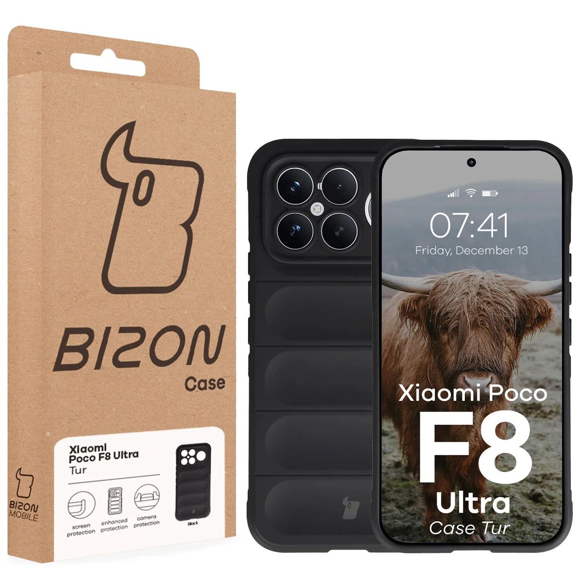 Robuste Handyhülle für Xiaomi POCO F8 Ultra, Bizon Case Tur, Schwarz