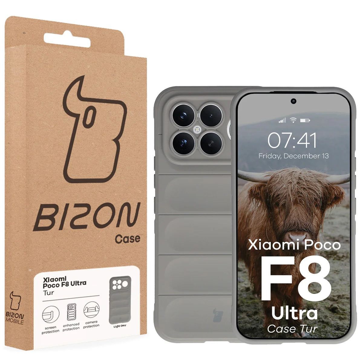 Robuste Handyhülle für Xiaomi POCO F8 Ultra, Bizon Case Tur, Hellgrau