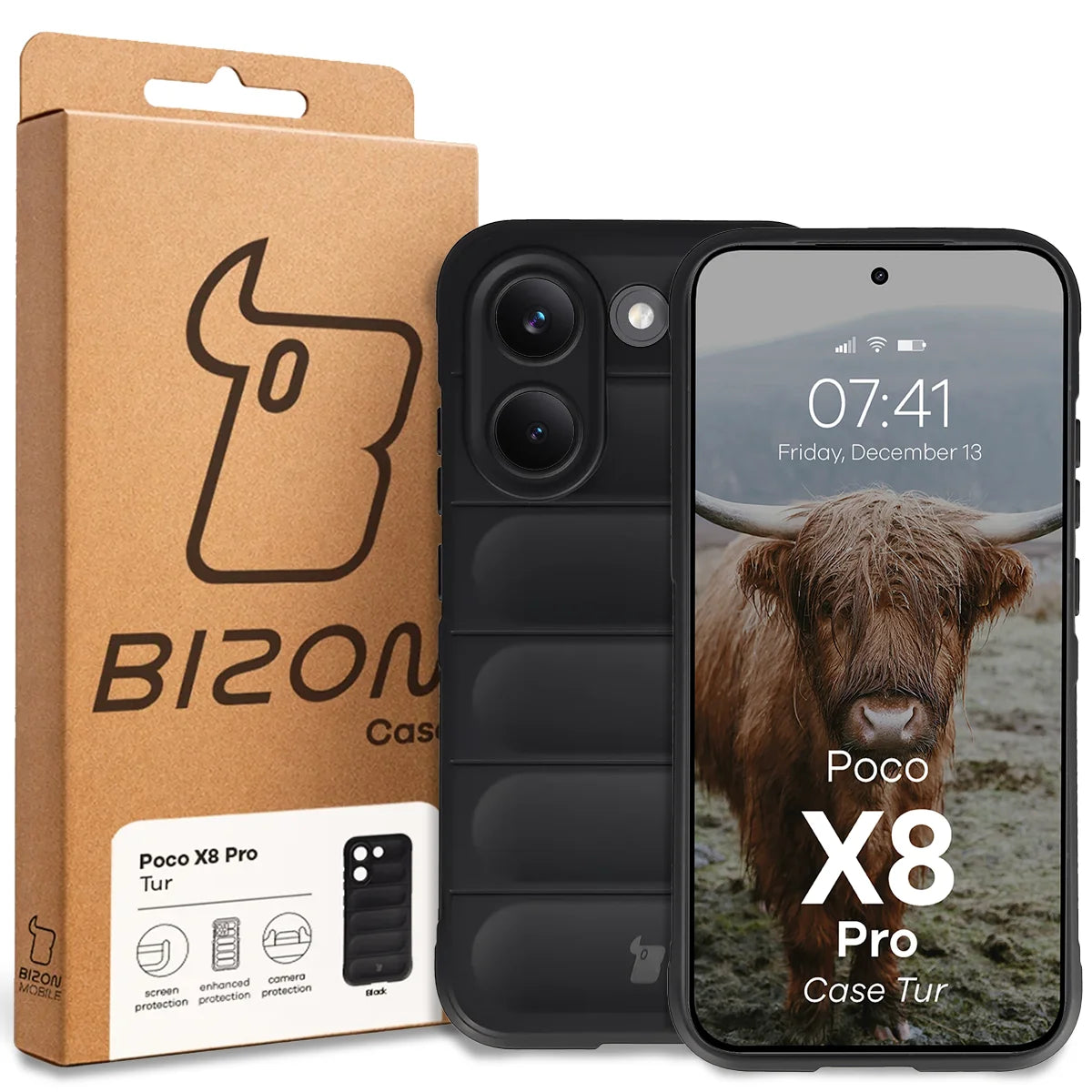 Robuste Handyhülle für Xiaomi POCO X8 Pro, Bizon Case Tur, Schwarz