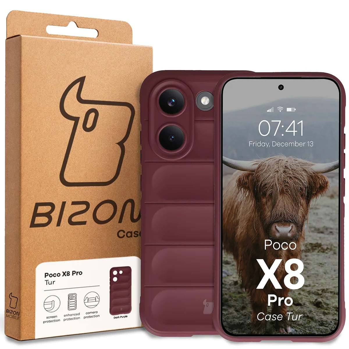 Robuste Handyhülle für Xiaomi POCO X8 Pro, Bizon Case Tur, Burgunderrot