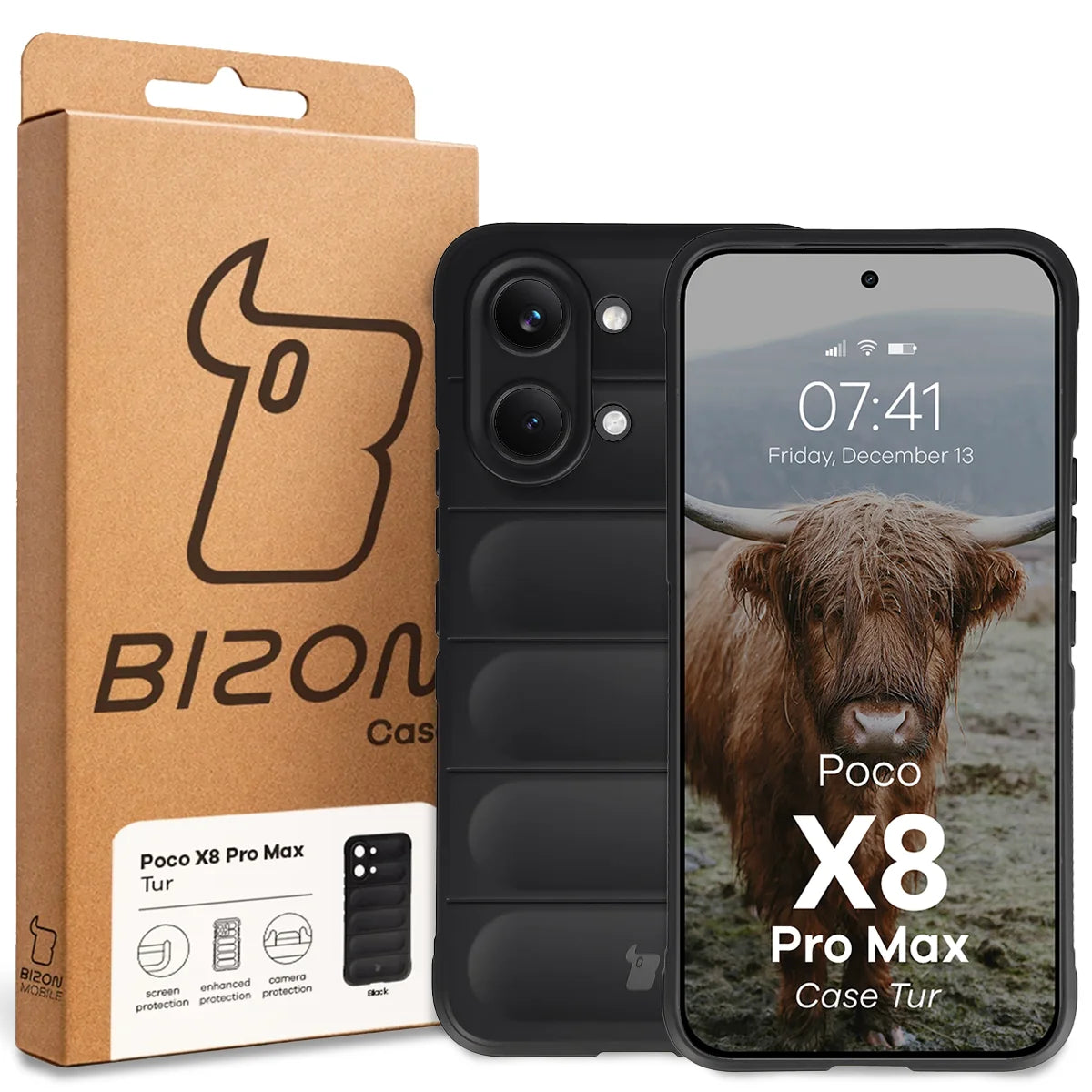 Robuste Handyhülle für Xiaomi POCO X8 Pro Max, Bizon Case Tur, Schwarz