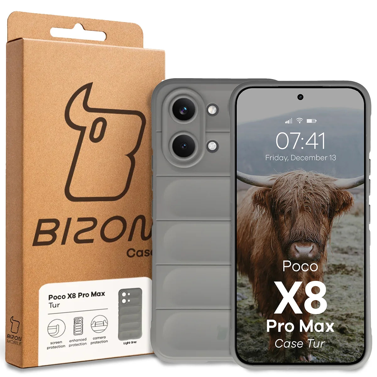 Robuste Handyhülle für Xiaomi POCO X8 Pro Max, Bizon Case Tur, Hellgrau