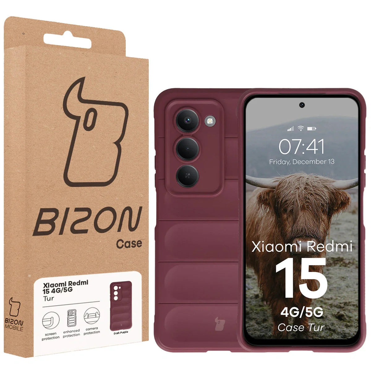 Robuste Handyhülle für Xiaomi Redmi 15 4G / 5G, Bizon Case Tur, Burgunderrot