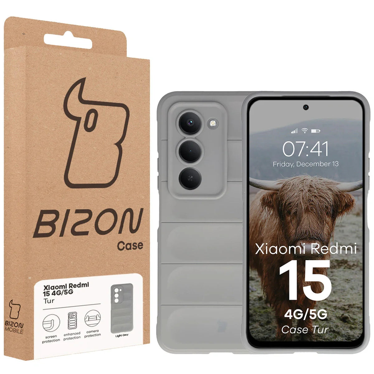 Robuste Handyhülle für Xiaomi Redmi 15 4G / 5G, Bizon Case Tur, Hellgrau