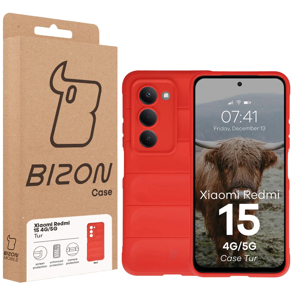 Robuste Handyhülle für Xiaomi Redmi 15 4G / 5G, Bizon Case Tur, Rot