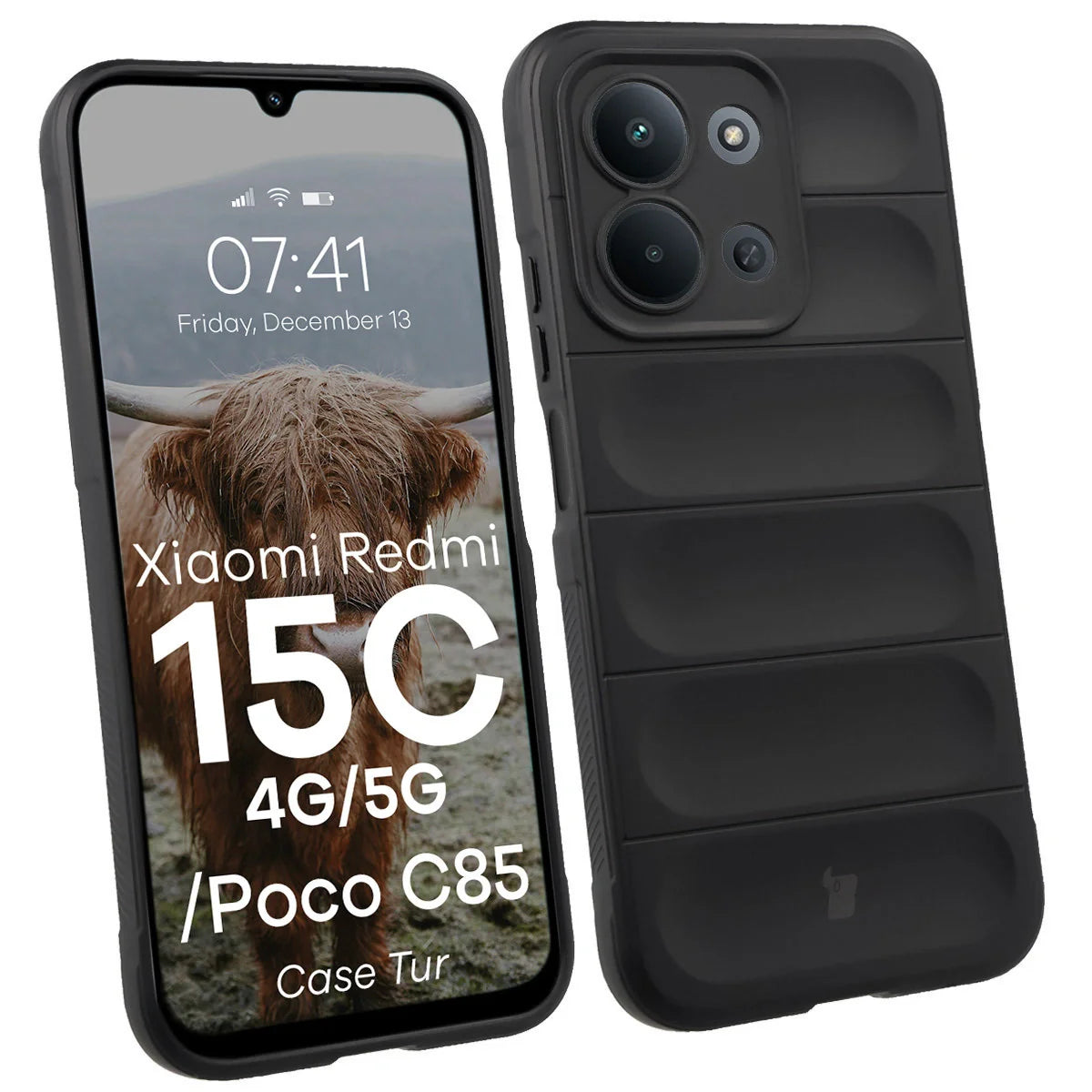 Robuste Handyhülle für Xiaomi Redmi 15C 4G / 5G / POCO C85 4G, Bizon Case Tur, Schwarz