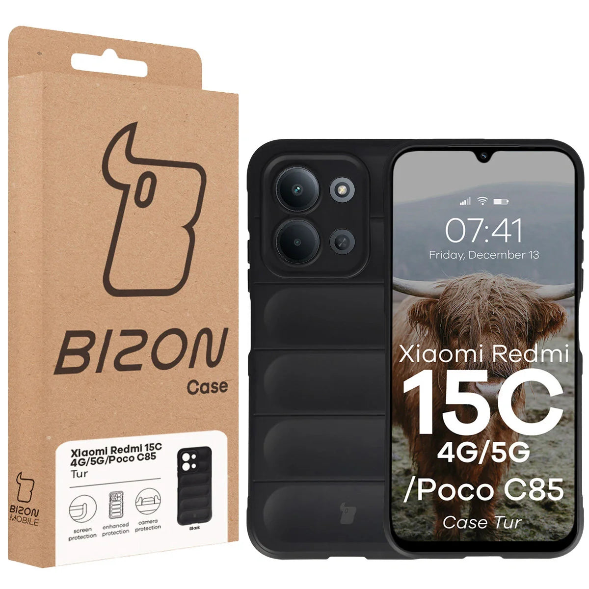 Robuste Handyhülle für Xiaomi Redmi 15C 4G / 5G / POCO C85 4G, Bizon Case Tur, Schwarz