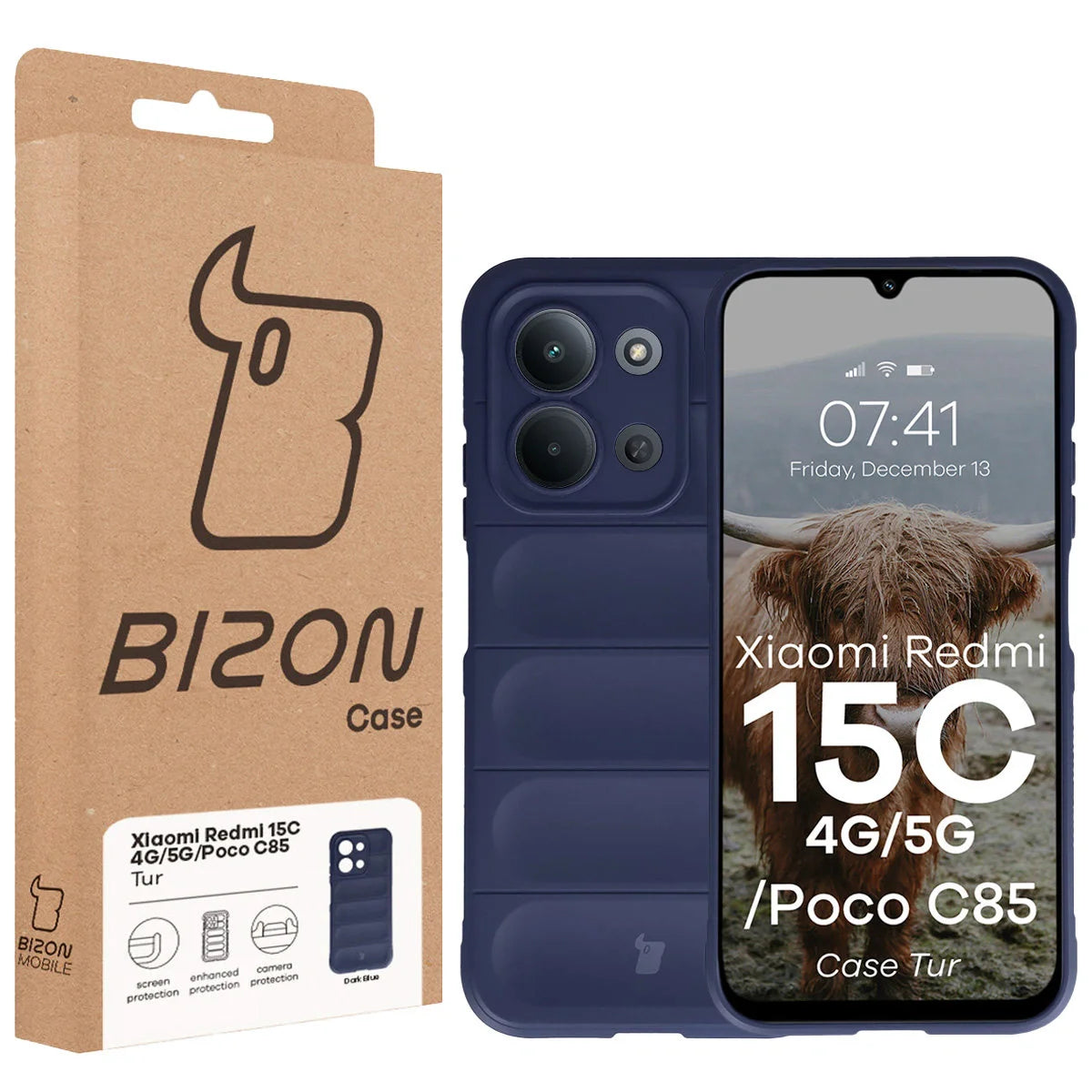 Robuste Handyhülle für Xiaomi Redmi 15C 4G / 5G / POCO C85 4G, Bizon Case Tur, Dunkelblau