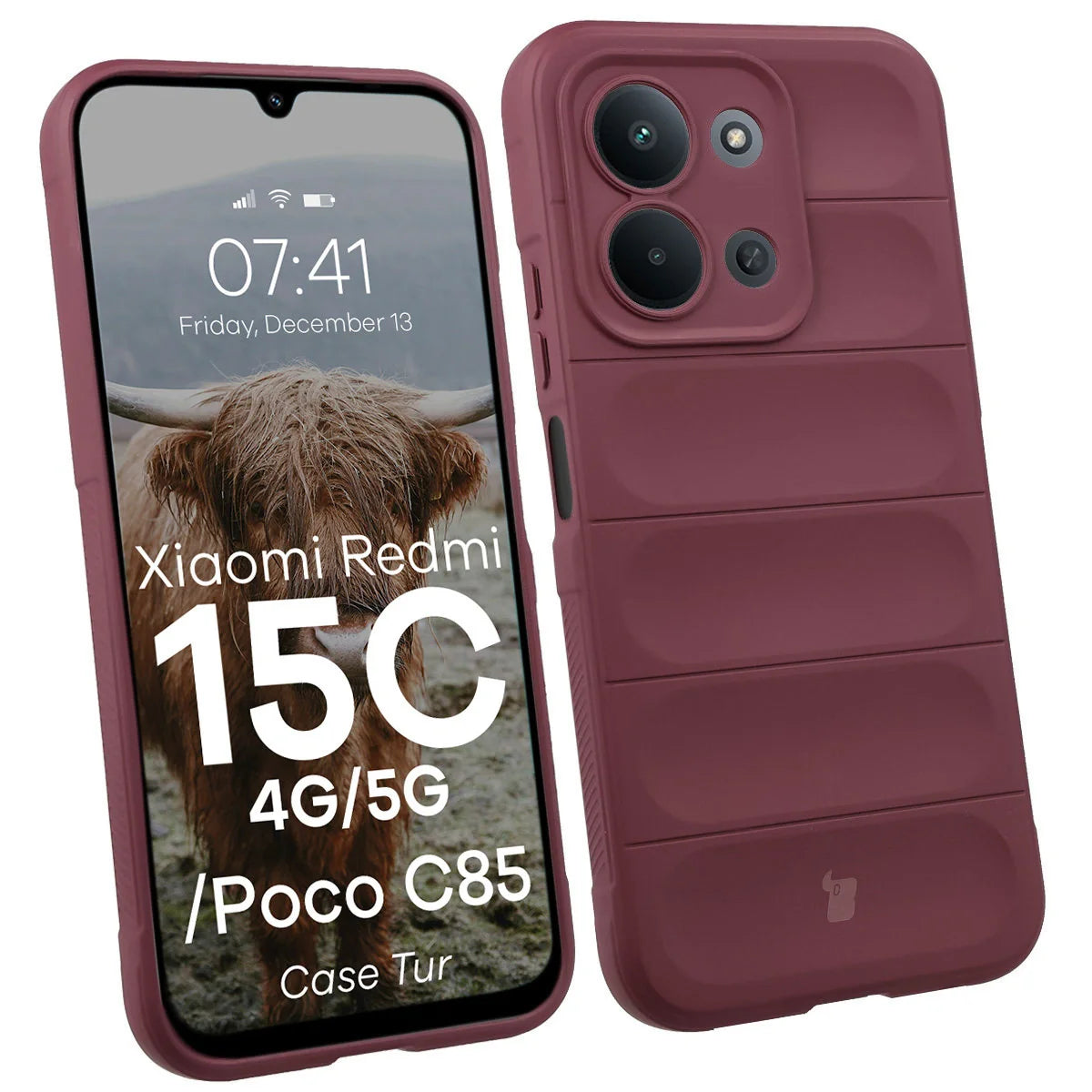 Robuste Handyhülle für Xiaomi Redmi 15C 4G / 5G / POCO C85 4G, Bizon Case Tur, Burgunderrot