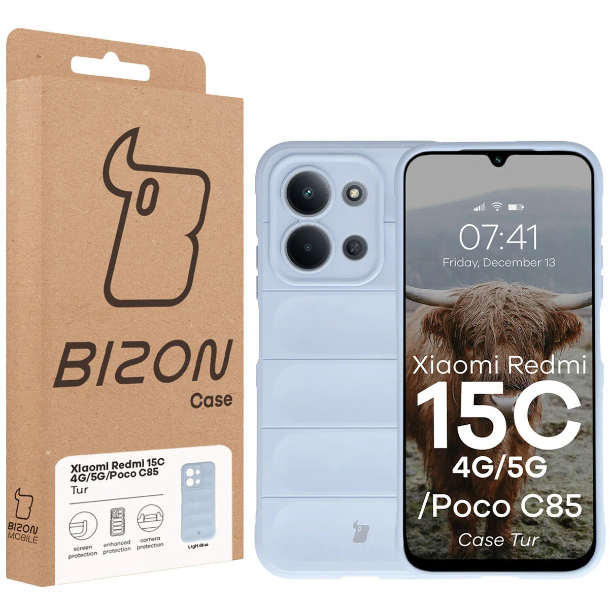 Robuste Handyhülle für Xiaomi Redmi 15C 4G / 5G / POCO C85 4G, Bizon Case Tur, Hellblau