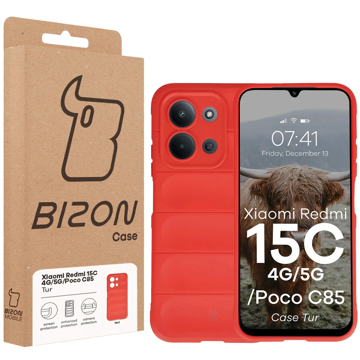 Robuste Handyhülle für Xiaomi Redmi 15C 4G / 5G / POCO C85 4G, Bizon Case Tur, Rot