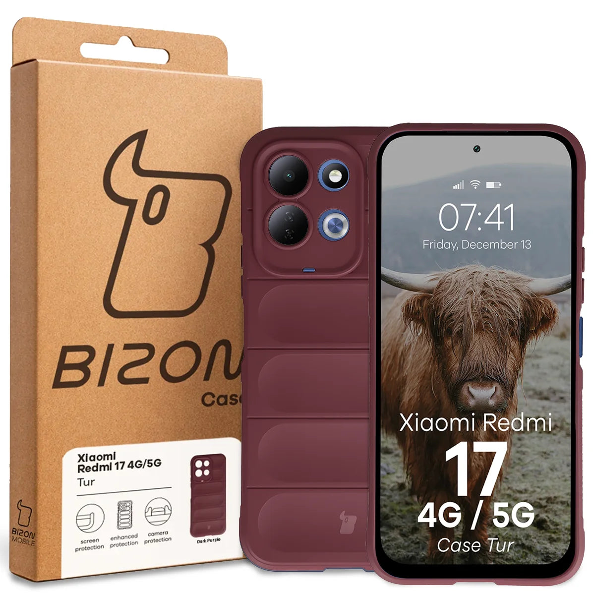 Robuste Handyhülle für Xiaomi Redmi 17 4G/5G, Bizon Case Tur, Burgunderrot (8/8)