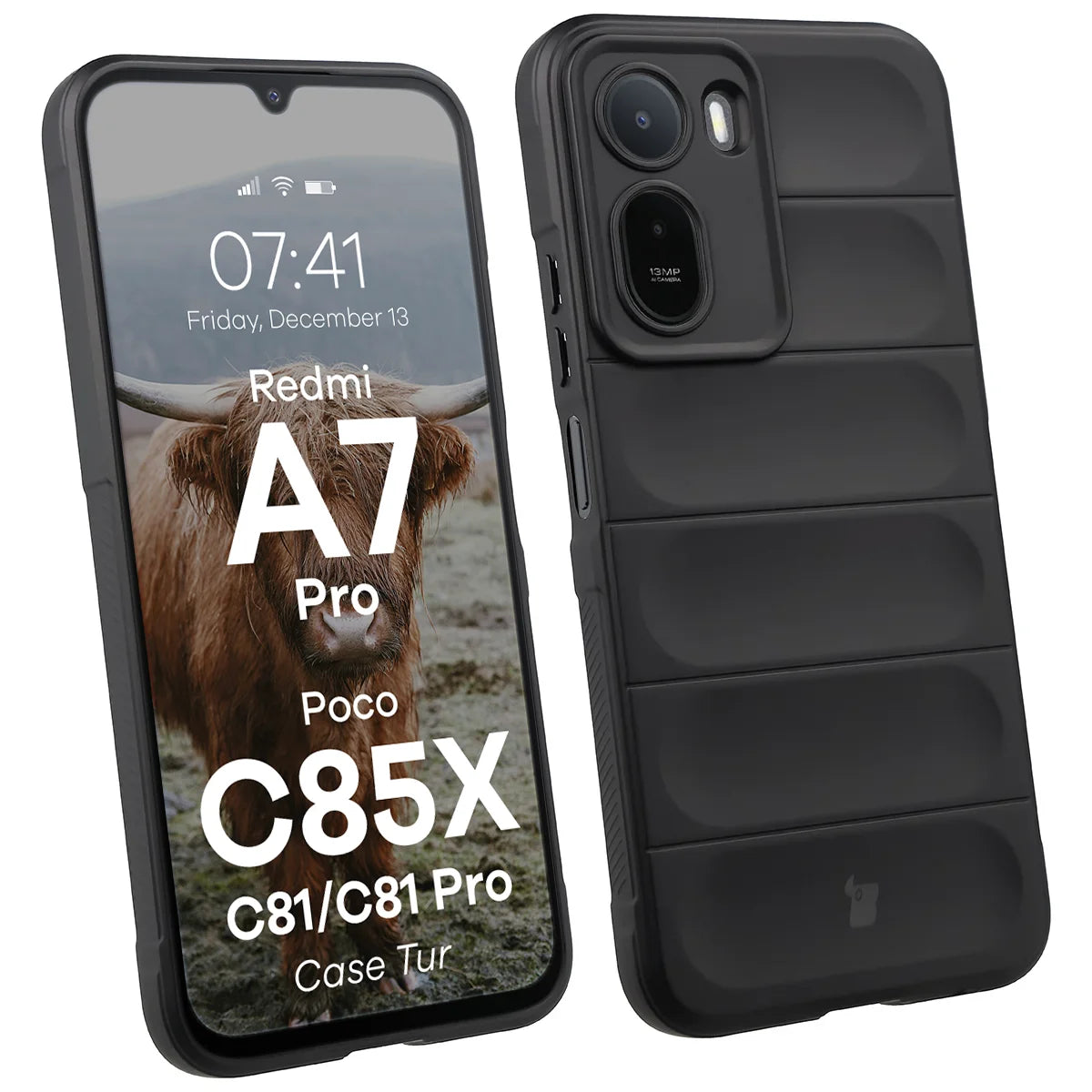 Robuste Handyhülle für Xiaomi Redmi A7 Pro / POCO C85X / C81 / C81 Pro, Bizon Case Tur, Schwarz