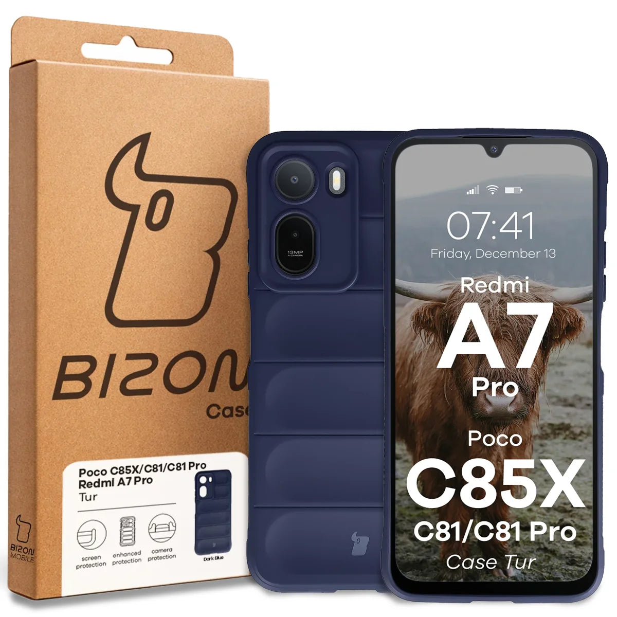 Robuste Handyhülle für Xiaomi Redmi A7 Pro / POCO C85X / C81 / C81 Pro, Bizon Case Tur, Dunkelblau