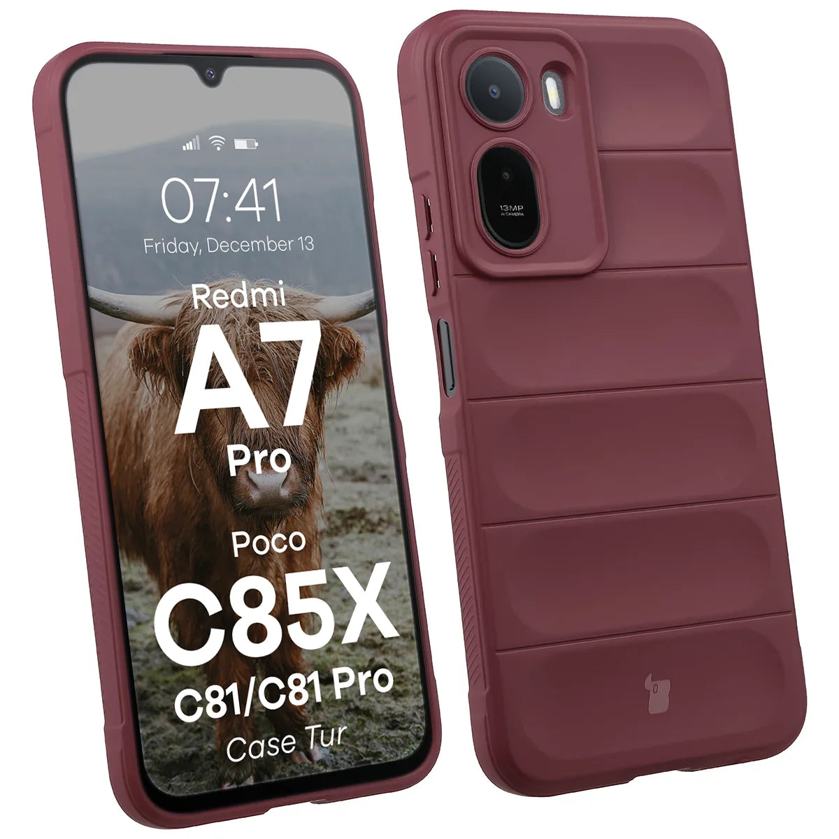 Robuste Handyhülle für Xiaomi Redmi A7 Pro / POCO C85X / C81 / C81 Pro, Bizon Case Tur, Burgunderrot