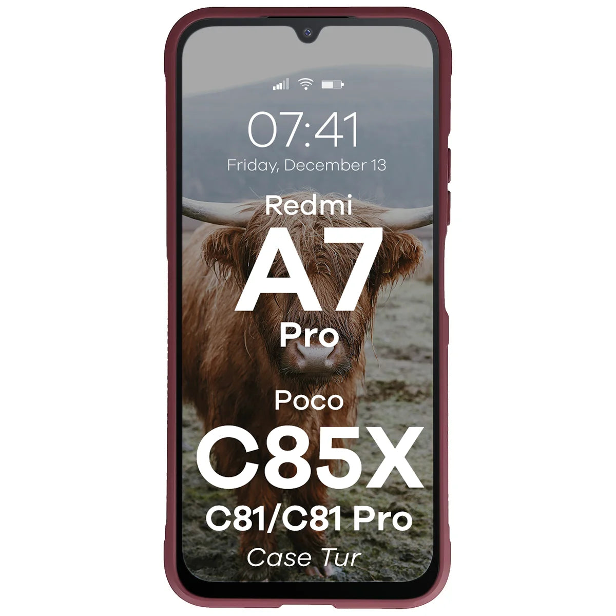 Robuste Handyhülle für Xiaomi Redmi A7 Pro / POCO C85X / C81 / C81 Pro, Bizon Case Tur, Burgunderrot