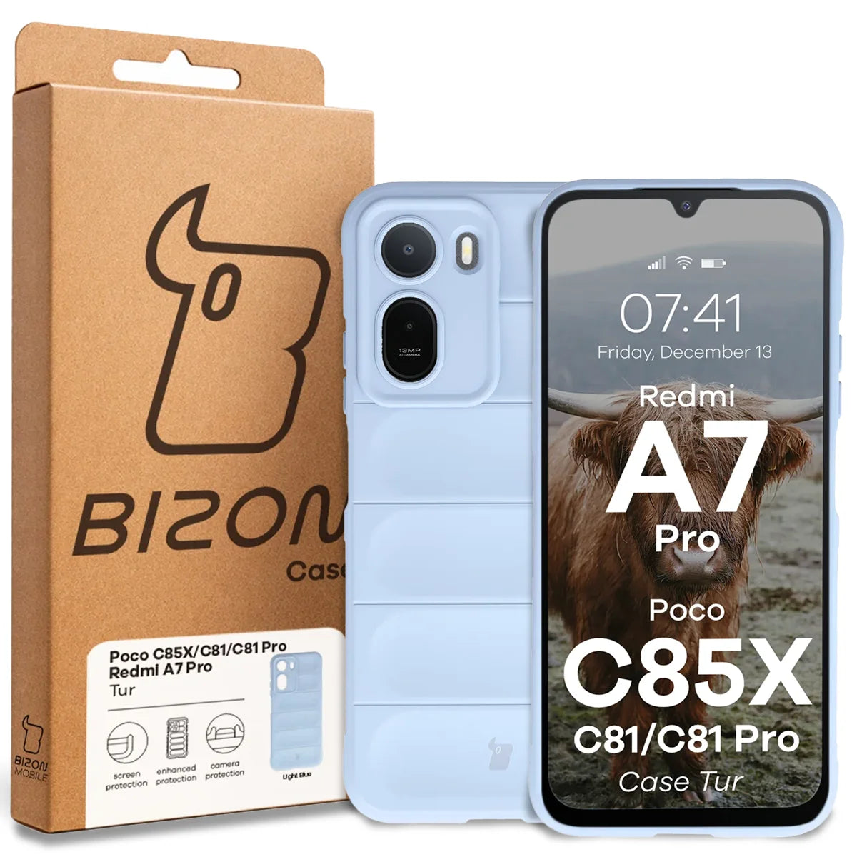 Robuste Handyhülle für Xiaomi Redmi A7 Pro / POCO C85X / C81 / C81 Pro, Bizon Case Tur, Hellblau