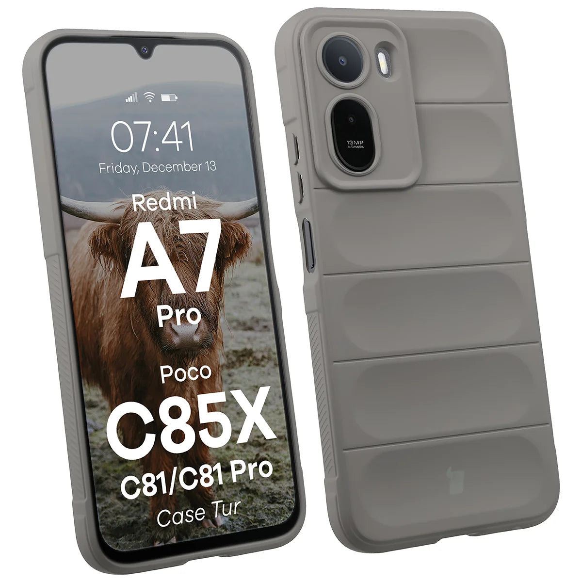 Robuste Handyhülle für Xiaomi Redmi A7 Pro / POCO C85X / C81 / C81 Pro, Bizon Case Tur, Hellgrau