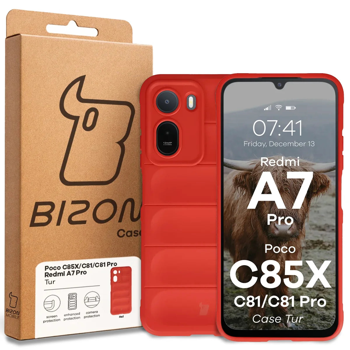 Robuste Handyhülle für Xiaomi Redmi A7 Pro / POCO C85X / C81 / C81 Pro, Bizon Case Tur, Rot