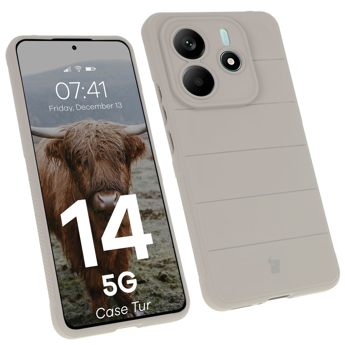 Robuste Handyhülle für Xiaomi Redmi Note 14 5G, Bizon Case Tur, Hellgrau