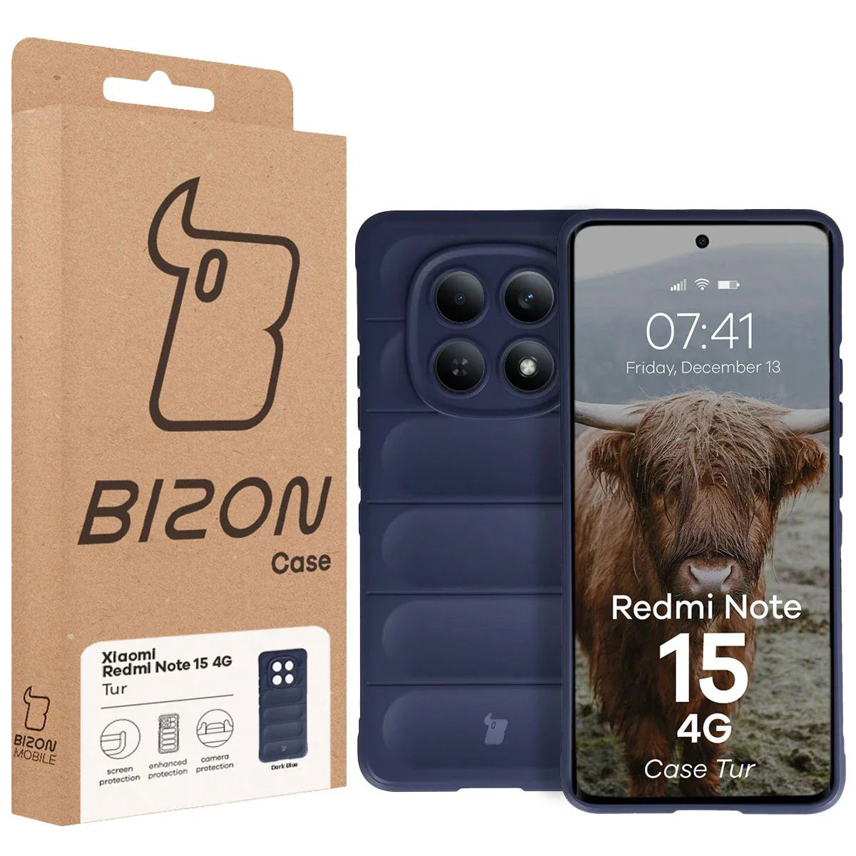 Robuste Handyhülle für Xiaomi Redmi Note 15 4G, Bizon Case Tur, Dunkelblau
