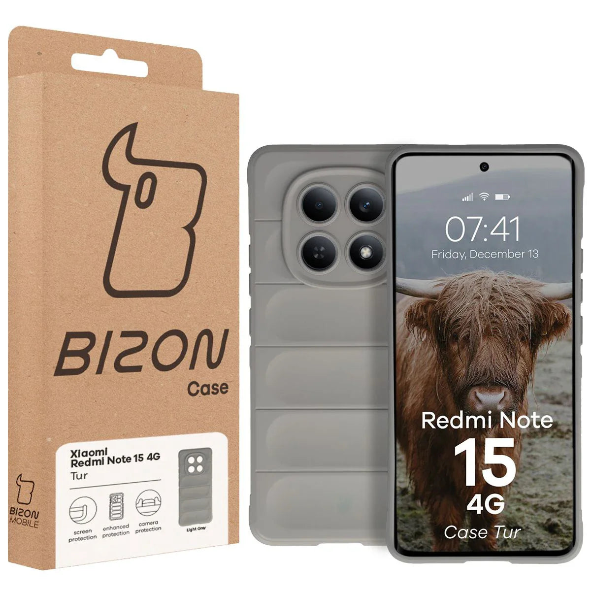 Robuste Handyhülle für Xiaomi Redmi Note 15 4G, Bizon Case Tur, Hellgrau