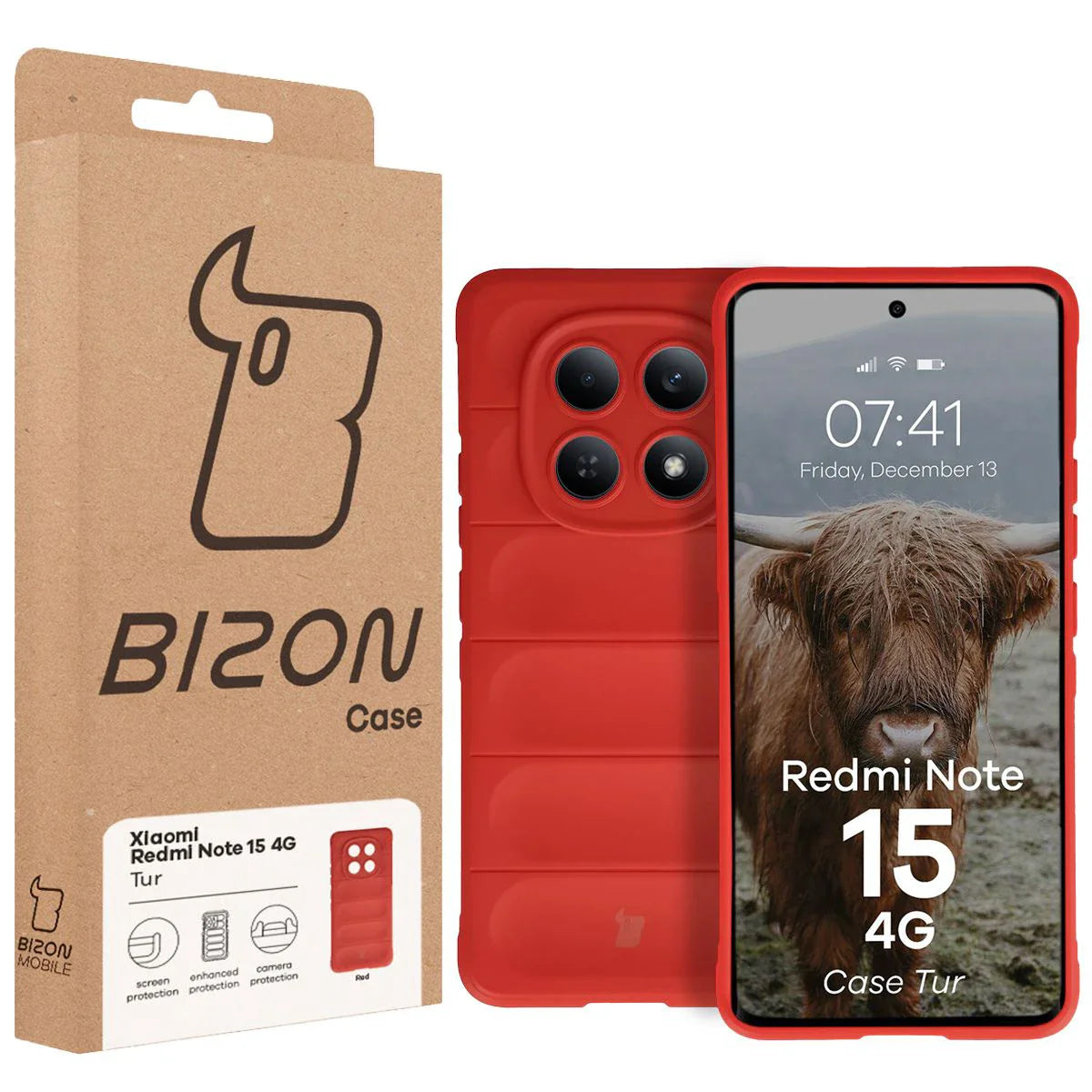 Robuste Handyhülle für Xiaomi Redmi Note 15 4G, Bizon Case Tur, Rot